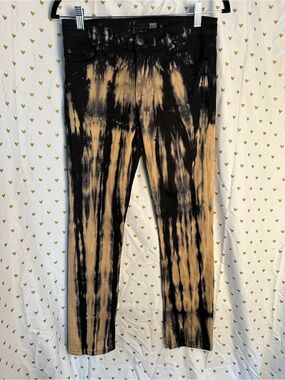 David Kahn Black & Tan Tie-Dye Power Stretch Straight Leg Skinny Jeans 28” Waist